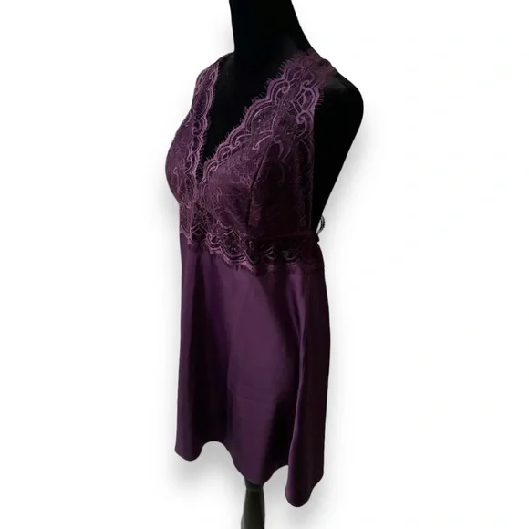 Adore Me Zandy Plum Silk and Lace Racerback Slip/Nightie with Adjustable Straps - Picture 3 of 14